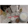 Image 2 : Large Lot of Assorted Dishware & Glassware w/A Wooden Stool