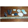 Image 1 : Lot of Vintage Misc: Button Pins, Coo-coo Clock, Old Glass Bottle, Etc