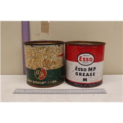 BA Oil Tin (w/Some Contents) & A Esso Grease Tin (Full)