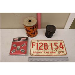 Lot of Vintage Misc (Minneapolis Moline Tractor Filter, SK 1971 License Plate, etc)