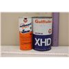 Image 1 : Gulf Outboard Motor Oil Lube Tin (Unopened) and a Gulf XHD Motor Oil Tin (Empty)