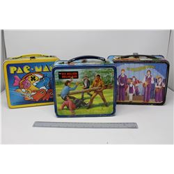 Vintage Lunch Kits (3) & Thermos (2)(1971 Partridge Family, 1974 Six Million Dollar Man& 1980 Pacman