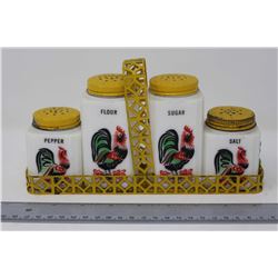 Vintage Rooster Salt, Pepper, Flour, Sugar Set
