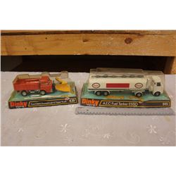 Vintage Dinky Toys (2)(A.E.C Fuel Tanker ESSO & Ford D800 Snowplough&Tipper Truck)