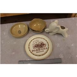 Vintage Medalta Bowls (2), Pion-Era Ashtray, Medicine Hat Potteries Elephant