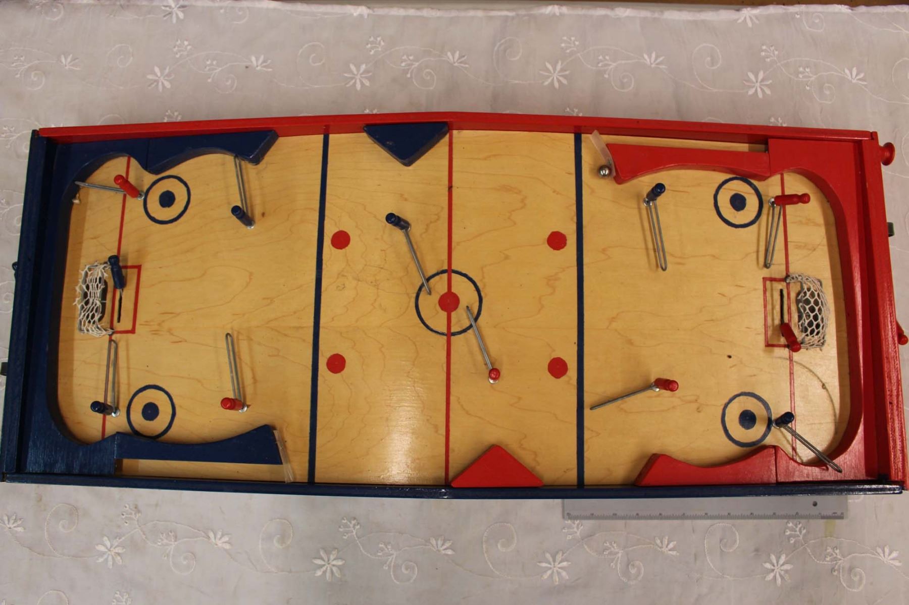 Vintage Wooden Hockey Table Game w/Metal Ball (3")