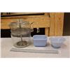 Image 1 : Vintage Pyrex Coffee Maker and Baby Blue Serving Bowls