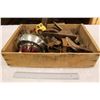 Image 1 : Crate of Vintage Misc (Cast Iron Shoe Molds, Animal Traps, Misc Automotive)