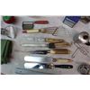 Image 2 : Lot of Misc Kitchenware (Measuring Cups, Knives, Timer, Cloth Napkins, Sifters)