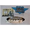 Image 1 : Metal Advertising Signs (3) (Route 66, Memphis Shades, Drag Specialties)