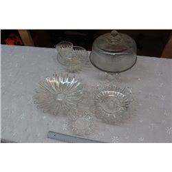 Lot of Vintage Glass Serving Bowls (4) & A Cake Dish