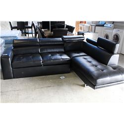 2 PIECE MISMATCHED BLACK LEATHER SECTIONAL