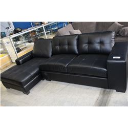 2 PIECE MISMATCHED BLACK LEATHER SECTIONAL