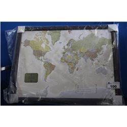 FRAMED WORLD MAP ON CORKBOARD
