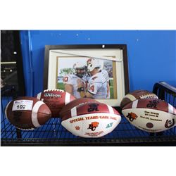 6 SIGNED FOOTBALLS AND FRAMED BC LIONS TIM CRONK PHOTO