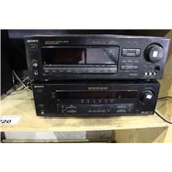 2 SONY AUDIO/VIDEO CONTROL CENTERS WITH SONY SPEAKERS AND POLK AUDIO SPEAKER