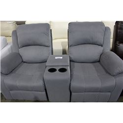 GREY FABRIC TWO SEAT RECLINING LOVESEAT (AS IS)
