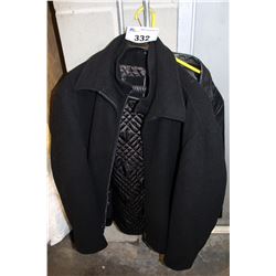 2 BLACK COATS, ONE WOOL ONE LEATHER