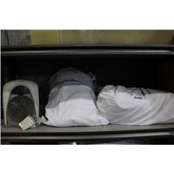 SHELF LOT OF 2 BATHROBES AND HEATER