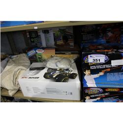 SHELF LOT OF REMOTE CONTROL TOYS, GAMES AND MORE