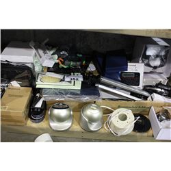 SHELF LOT OF MOTION LIGHTS, CUBICAL HEATER AND MORE