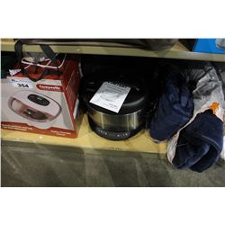 SHELF LOT OF PRESSURE COOKER, HEATING PADS AND MORE