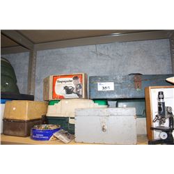 SHELF LOT OF FISHING LURES, AND OTHER COLLECTABLES