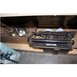 SHELF LOT OF VINTAGE COLLECTABLES AND TYPEWRITER