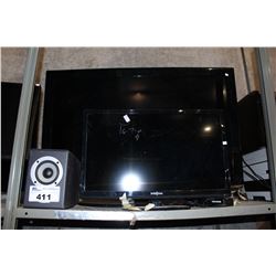 2 SHELVES, 2 FLATSCREEN TVS AND MISC ELECTRONICS