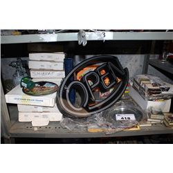 SHELF LOT OF COLLECTABLES; HOCKEY CARDS, PLATES AND MORE