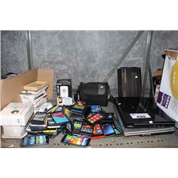 SHELF LOT OF DISPLAY CELL PHONES (NOT WORKING) AND LAPTOP