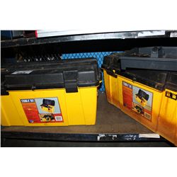 SHELF LOT OF 2 PLASTIC TOOL BOXES AND CONTENTS