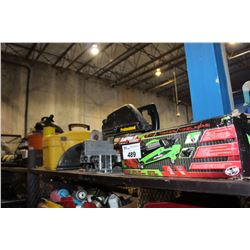 SHELF LOT INCLUDING TOOL BOX, FLOOR JACK IN CARTON AND MORE