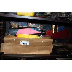 SHELF LOT INCLUDING VINTAGE RECORDS AND COLLECTABLES, OTHER SHOP ITEMS