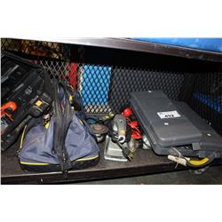 SHELF LOT OF TOOLS AND TOOLBOXES