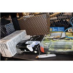 SHELF LOT OF EXTENSION CORDS, SONY PLAYSTATION AND COLEMAN LANTERN