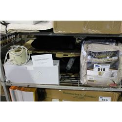 SHELF LOT OF HEATED BLANKET, BACK MASSAGER, PET BED AND MORE