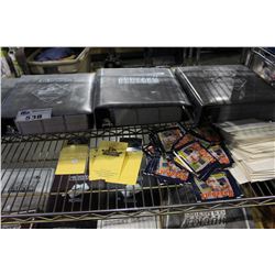 SHELF LOT OF BASEBALL CARDS AND COLLECTABLES