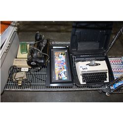 SHELF LOT OF CAMPING GEAR AND COLLECTABLES