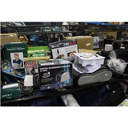 SHELF LOT OF JEWELLERY CLEANER, HEATING PAD AND MORE