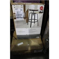 ADJUSTABLE STOOL AND BOX OF UNASSEMBLED FURNITURE