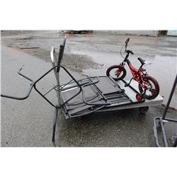CHILDS BIKE AND GLASS PATIO TABLE WITH CHAIRS