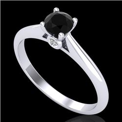 0.4 CTW Fancy Black Diamond Solitaire Engagement Art Deco Ring 18K White Gold - REF-33T6M - 38178