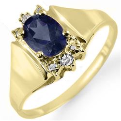 1.28 CTW Blue Sapphire & Diamond Ring 10K Yellow Gold - REF-16M2H - 12993