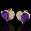 Image 1 : 2.50 CTW Amethyst & Micro Pave VS/SI Diamond Earrings 10K Yellow Gold - REF-30W2F - 20065