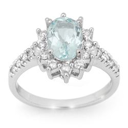 2.20 CTW Aquamarine & Diamond Ring 14K White Gold - REF-74F5N - 14524