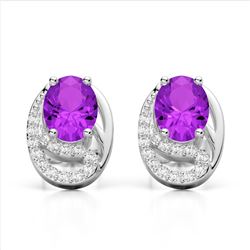 2.50 Amethyst & Micro Pave VS/SI Diamond Stud Earrings 10K White Gold - REF-25W6F - 22323