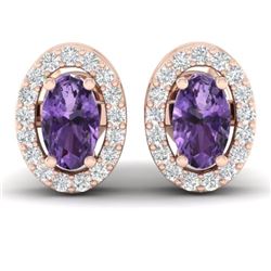 0.75 CTW Amethyst & Micro Pave Earrings Halo 14K Rose Gold - REF-34H5A - 21176