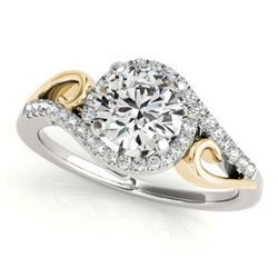 1 CTW Certified VS/SI Diamond Solitaire Halo Ring 18K White & Yellow Gold - REF-195K3W - 26856