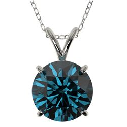 2 CTW Certified Intense Blue SI Diamond Solitaire Necklace 10K White Gold - REF-343W2F - 33236